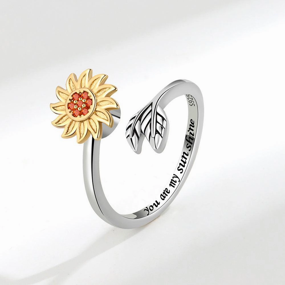 Fashion Adjustable Sunflower Rotating Ring