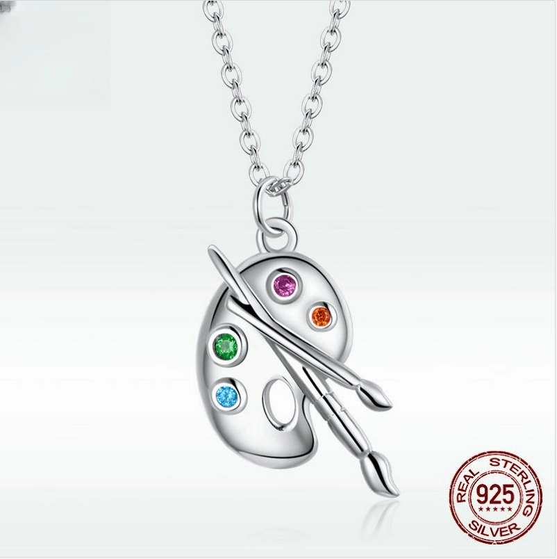 Fashion Art Life S925 Silver Female Popular White Gold Plated Simple Palette Necklace