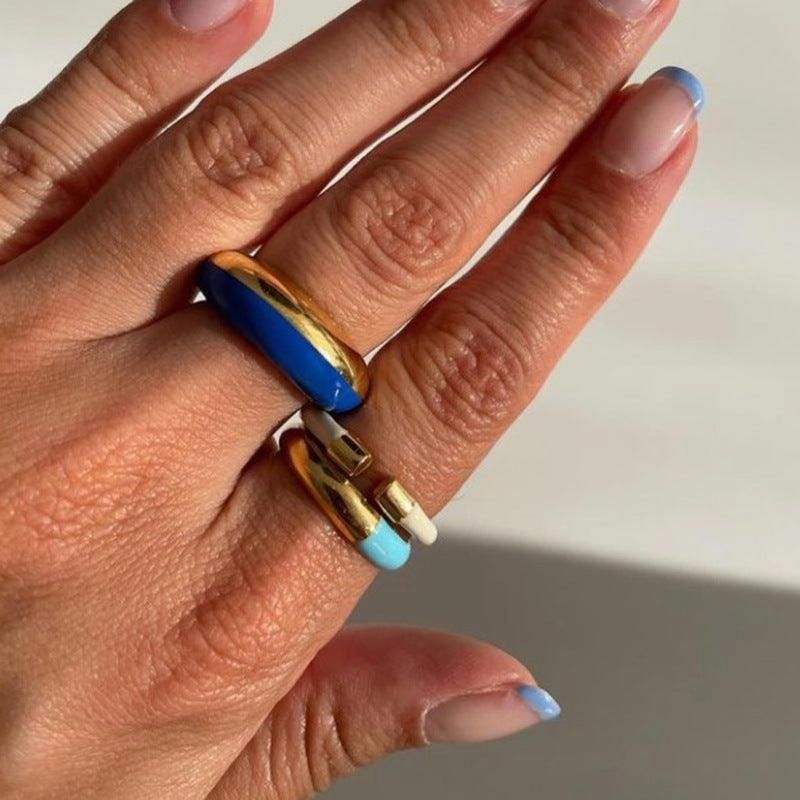 Fashion Dark Blue Titanium Steel Ring