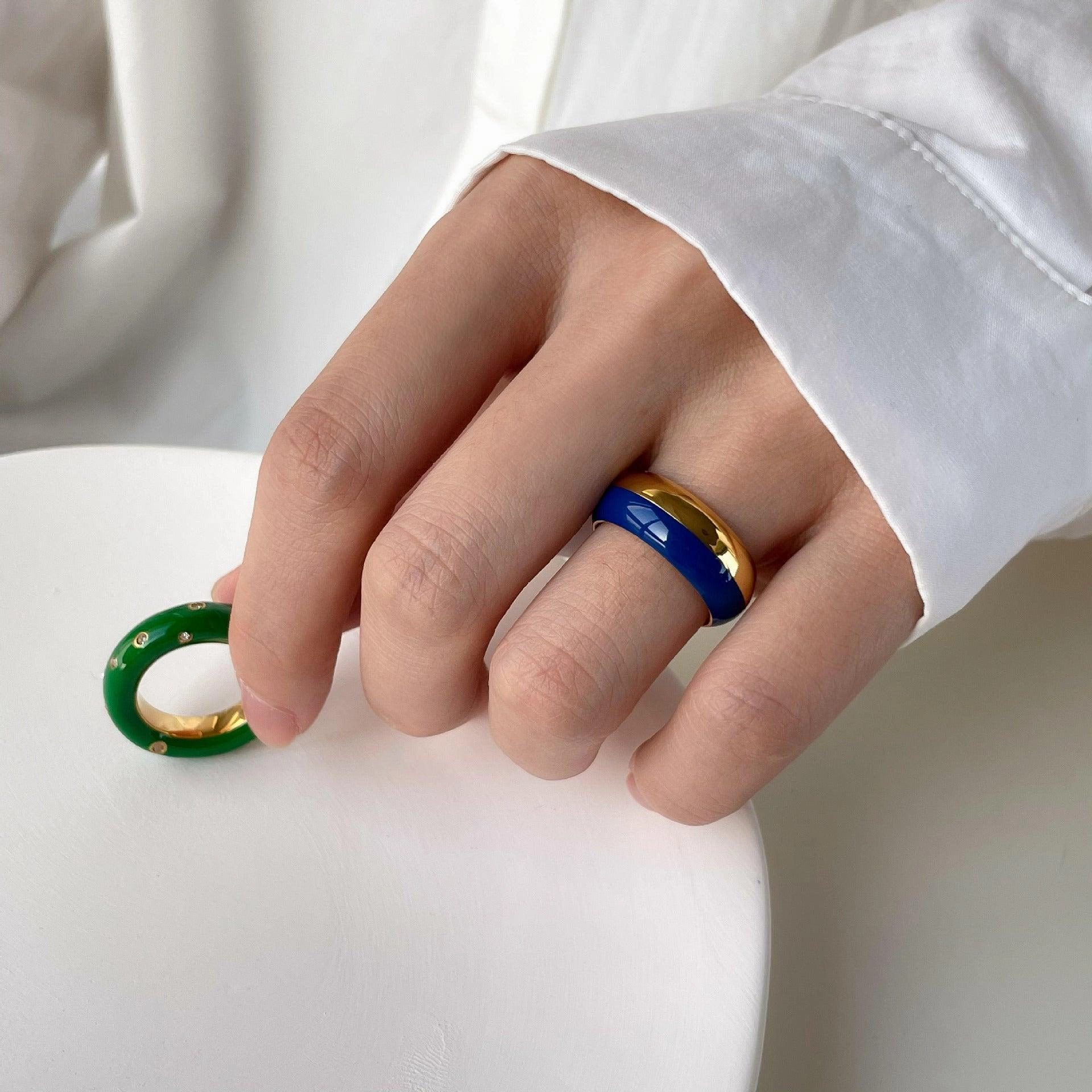 Fashion Dark Blue Titanium Steel Ring