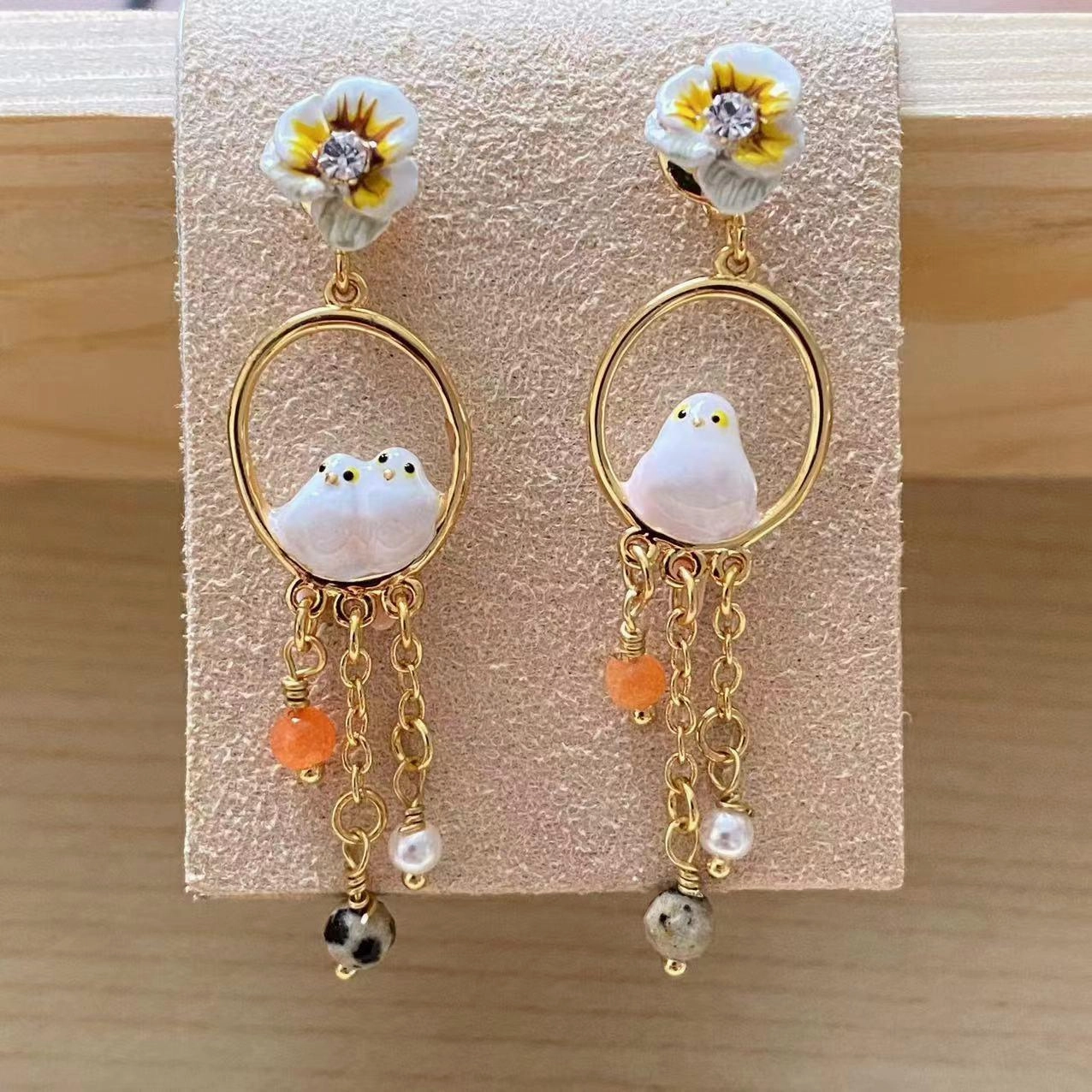 Fashion Lovely  Bird Pearl Gem Earrings