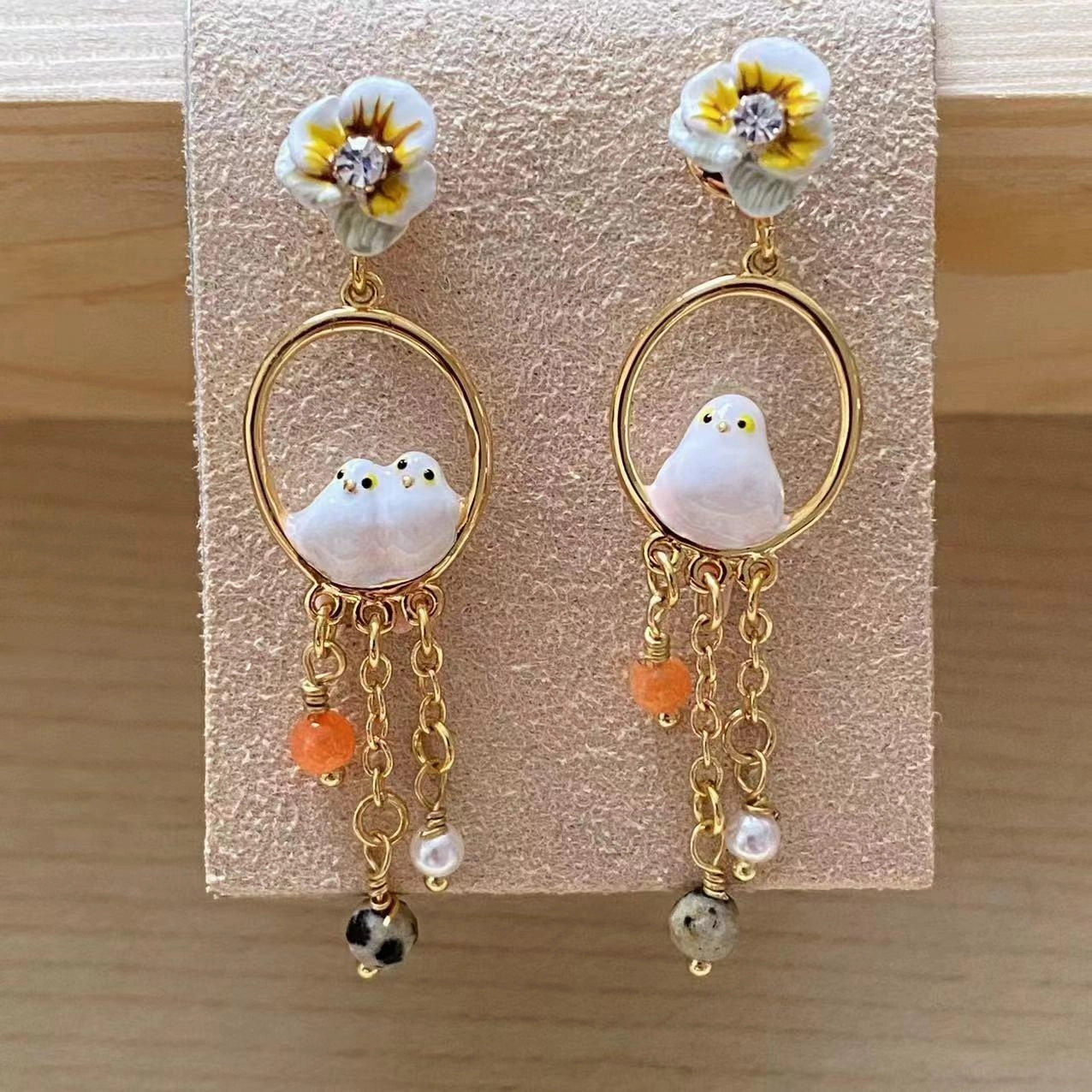 Fashion Lovely  Bird Pearl Gem Earrings 