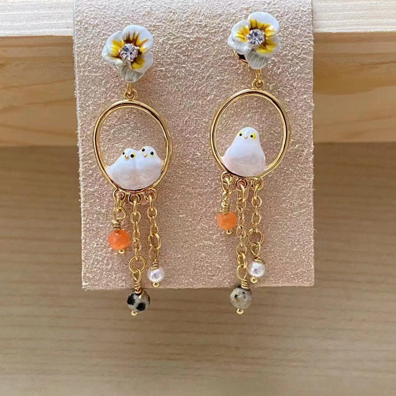 Fashion Lovely  Bird Pearl Gem Earrings