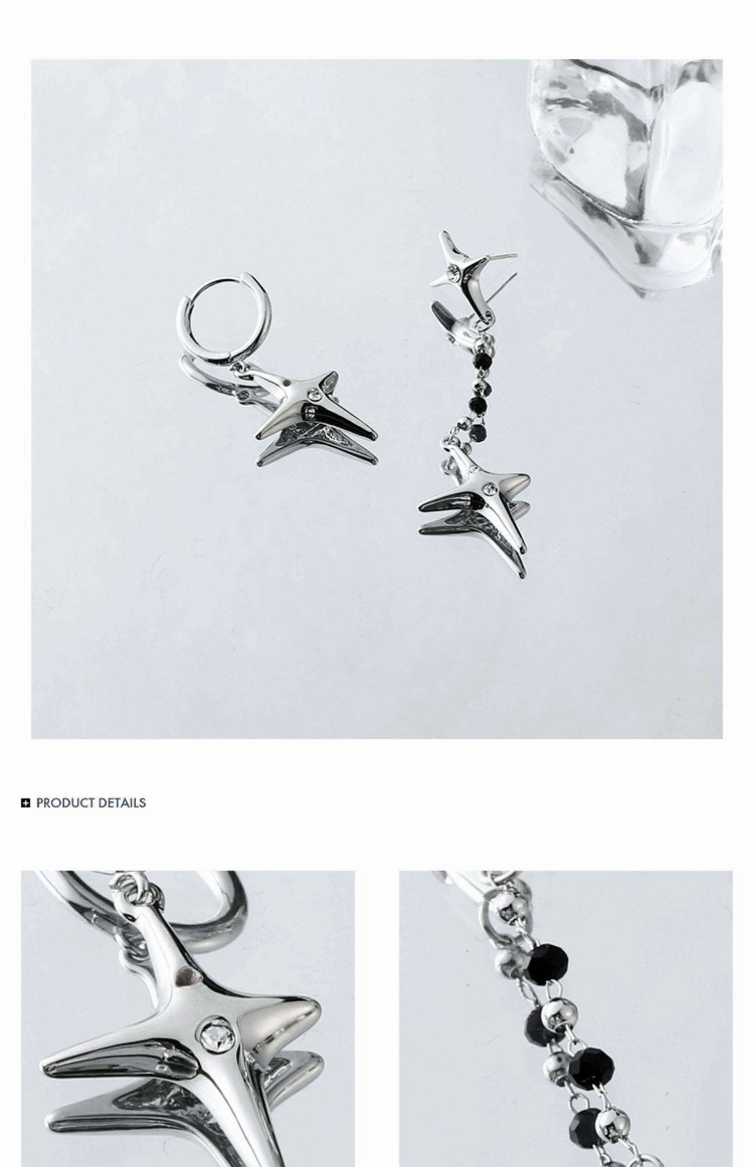 Female Minority Design Asymmetric Four Star Silver Needle Earrings