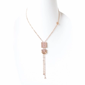 Ferre Milano Necklace Ip Rose Gold With Stone Square Design fashion-jewelry  