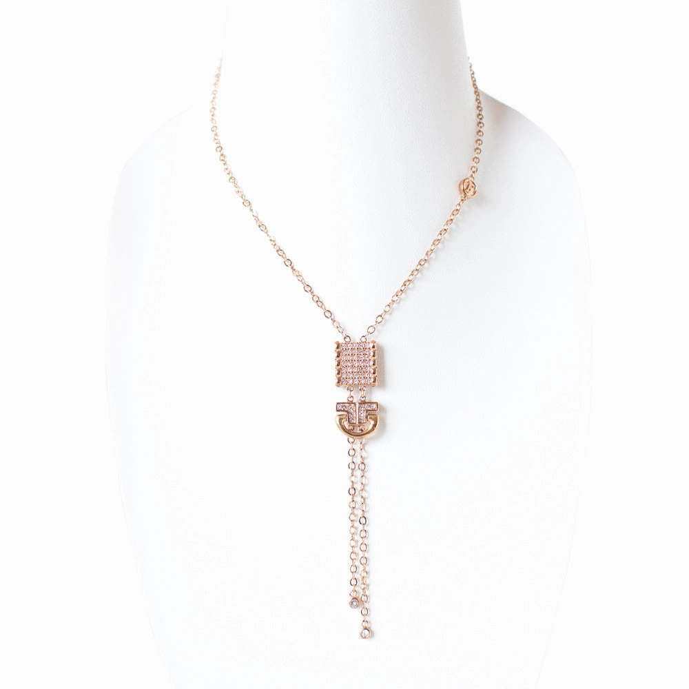 Ferre Milano Necklace Ip Rose Gold With Stone Square Design fashion-jewelry  