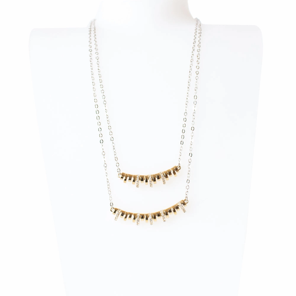 Ferre Milano Necklace Silver Color & Ip Gold With Stone fashion-jewelry  
