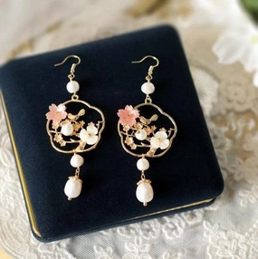 Flower And Bird Accessories Natural Pearl Long Ear Accessories 