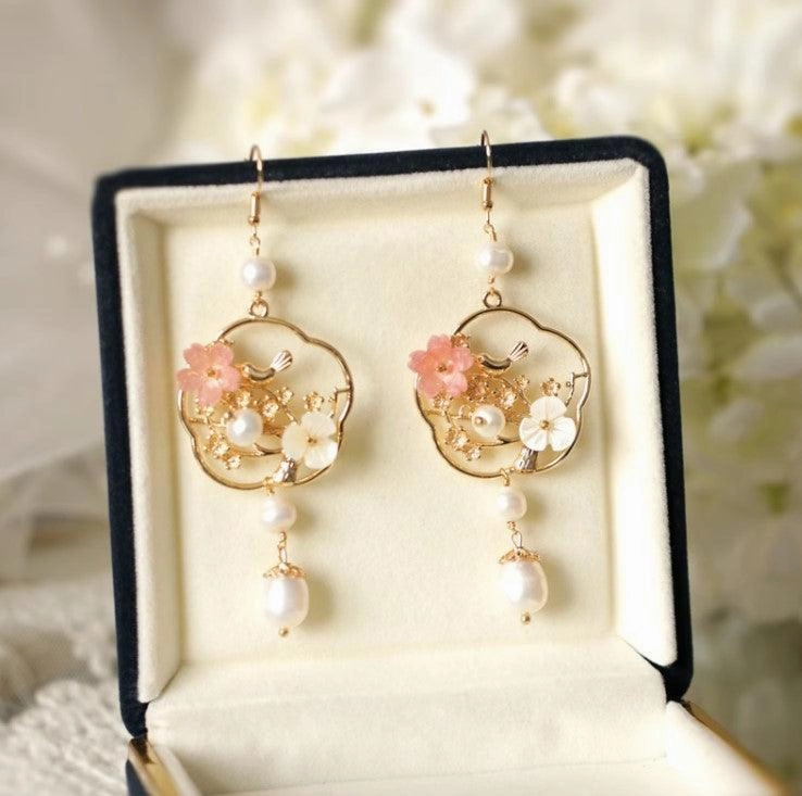 Flower And Bird Accessories Natural Pearl Long Ear Accessories