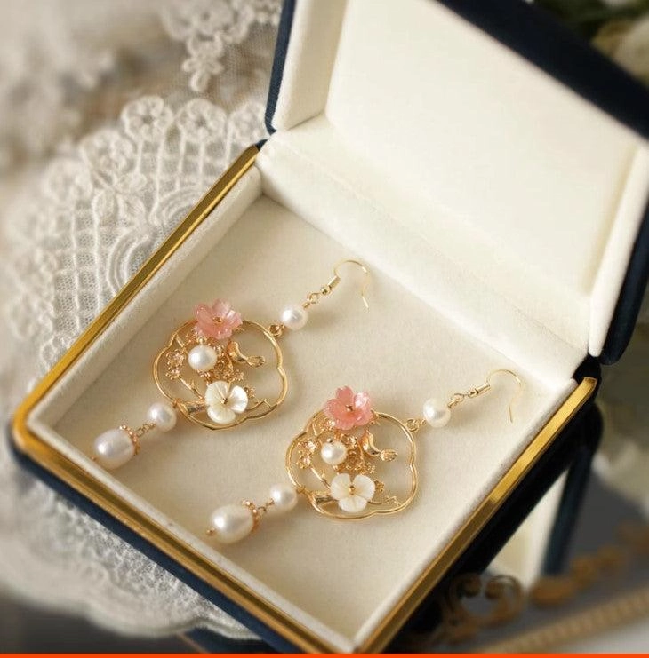 Flower And Bird Accessories Natural Pearl Long Ear Accessories
