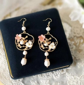 Flower And Bird Accessories Natural Pearl Long Ear Accessories 