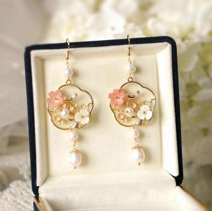 Flower And Bird Accessories Natural Pearl Long Ear Accessories