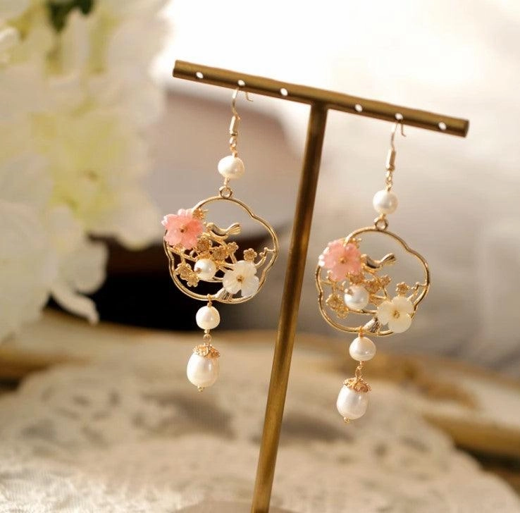 Flower And Bird Accessories Natural Pearl Long Ear Accessories