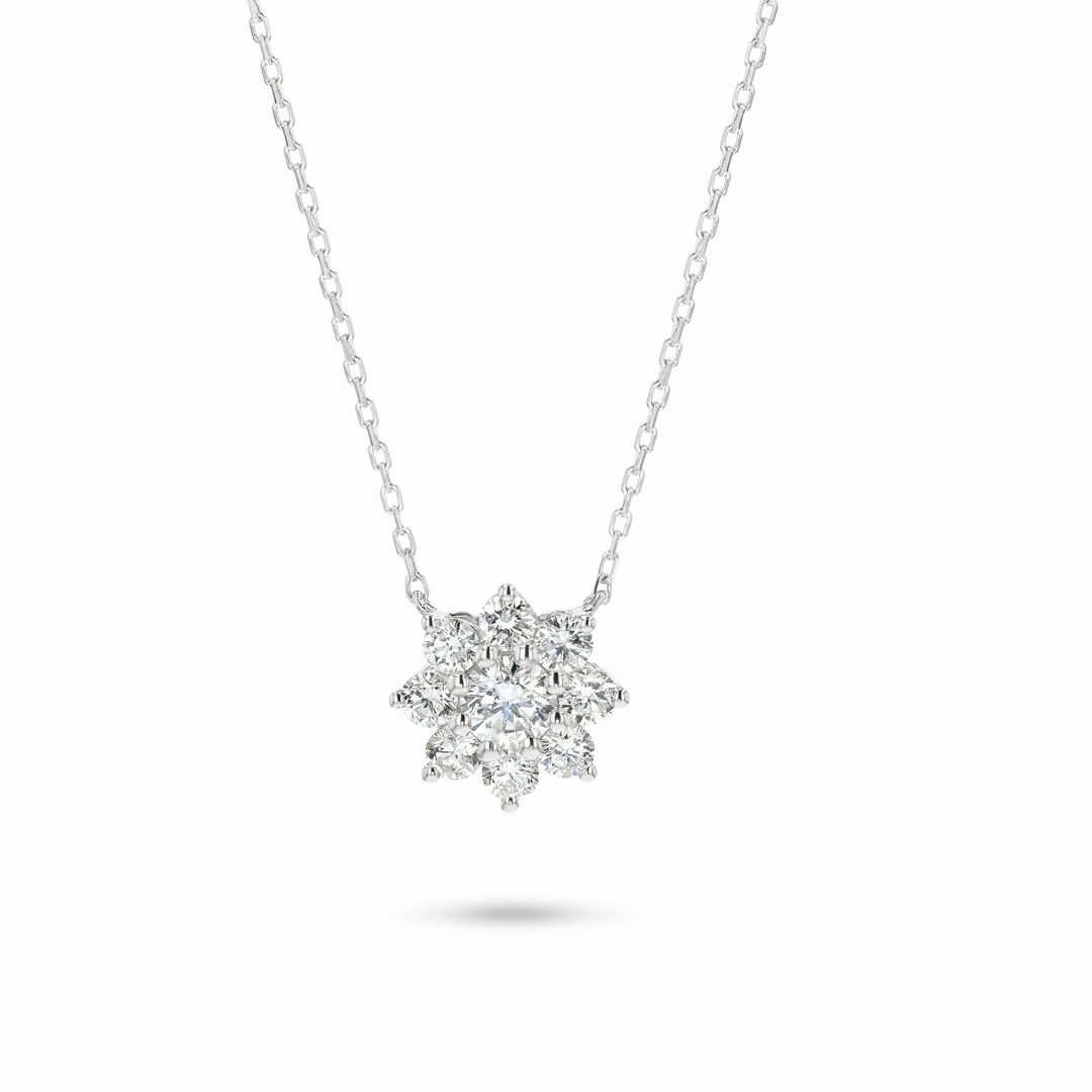 Flower Petal Diamond Pendant White Gold