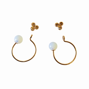 Fossil Earrings Base Metal With Zircon, 2 In 1 , Rosegold Color 