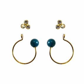 Fossil Earrings Base Metal With Zircon,2 In 1, Gold Color 