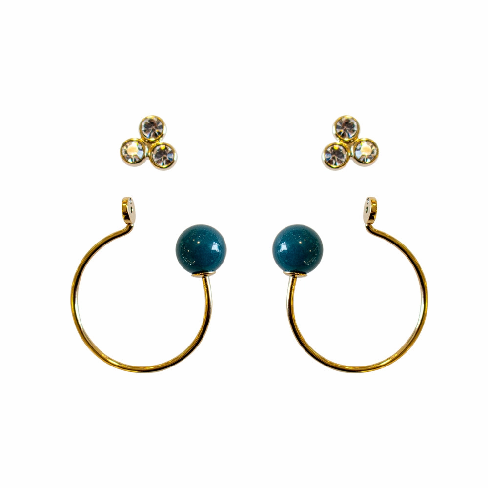 Fossil Earrings Base Metal With Zircon,2 In 1, Gold Color 