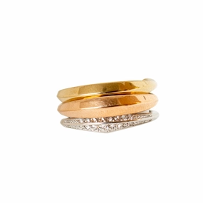 Fossil Ring Steel With Zircon, 3 In 1 With Tri Ip Rosegold, Ip Gold & Silver Size 9 fashion-jewelry  