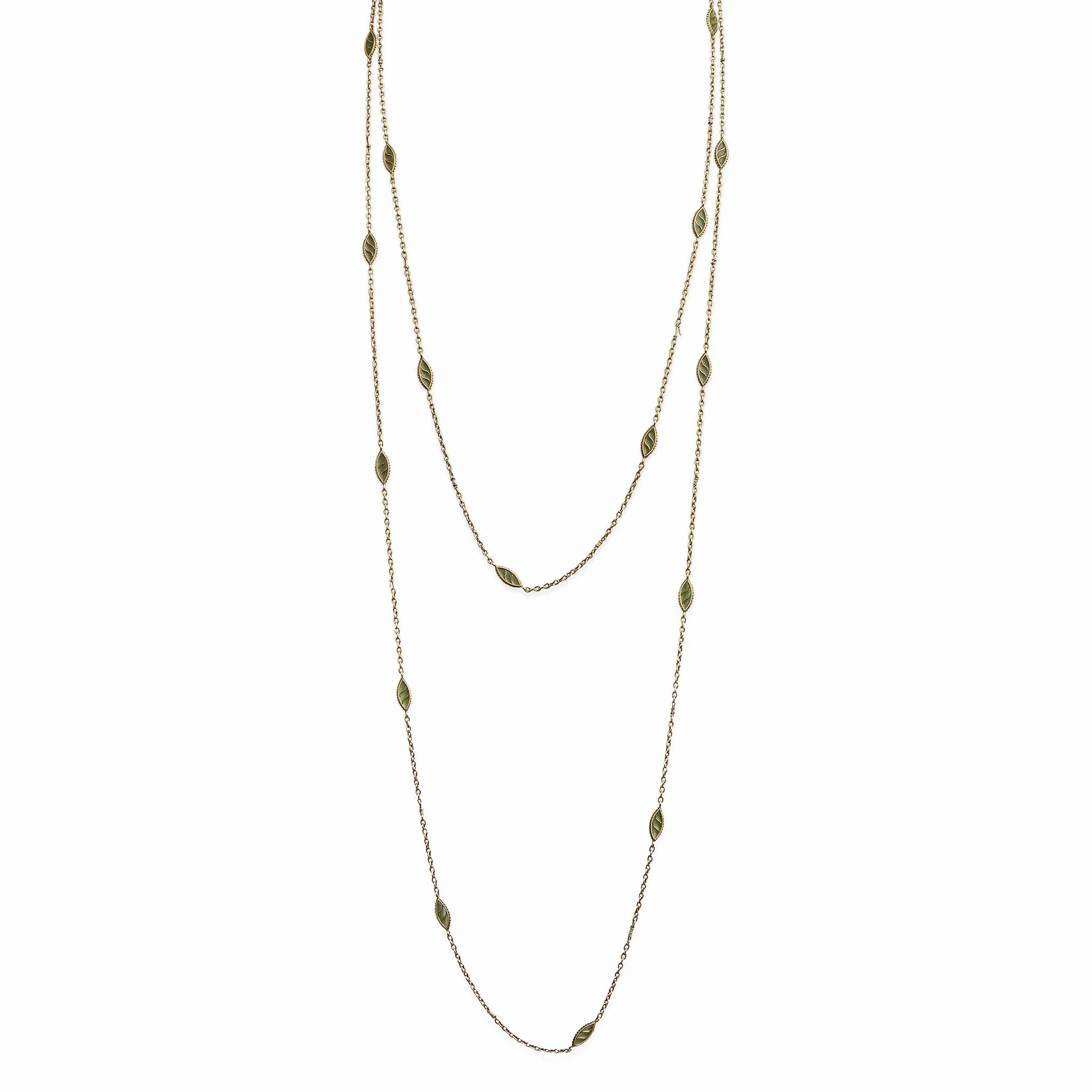 French Art Nouveau 18K Gold and Plique-??-jour Enamel Longchain Necklace