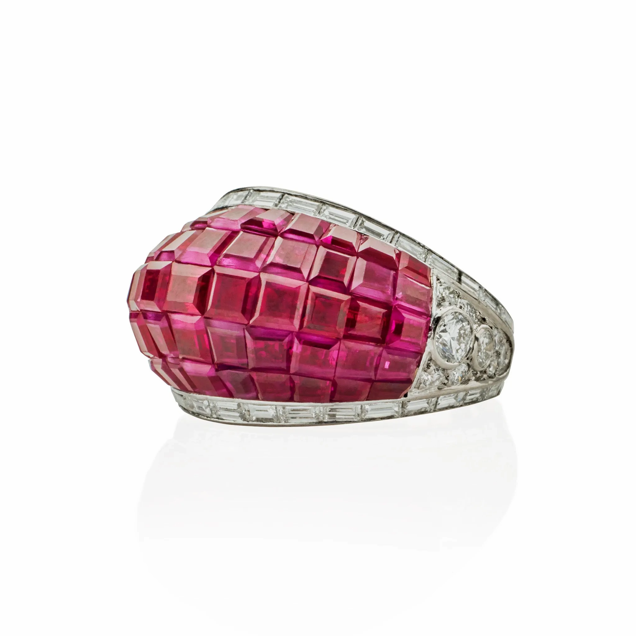 French Invisibly-Set Ruby and Diamond Bomb?? Ring