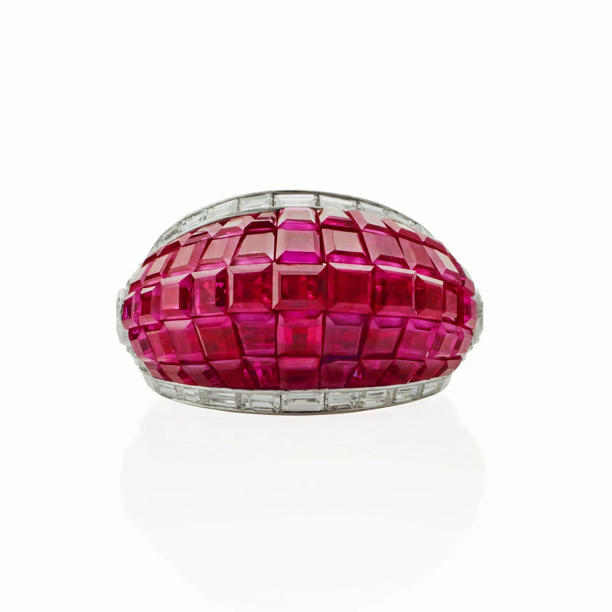 French Invisibly-Set Ruby and Diamond Bomb?? Ring
