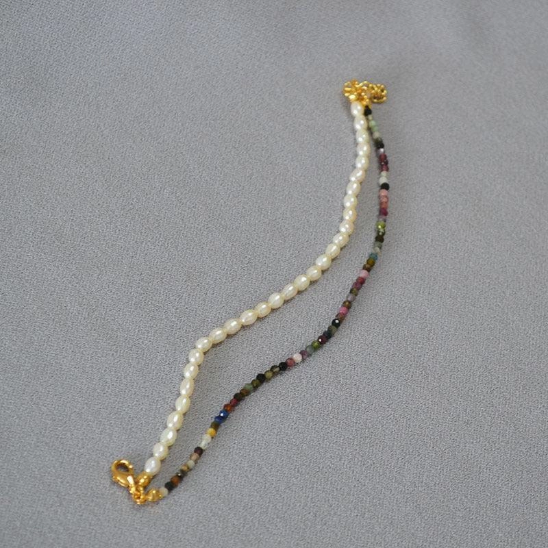 Freshwater Orzo Pearl Colorful Tourmaline Beaded Bracelet