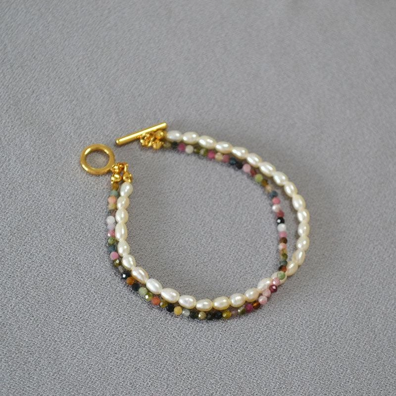 Freshwater Orzo Pearl Colorful Tourmaline Beaded Bracelet