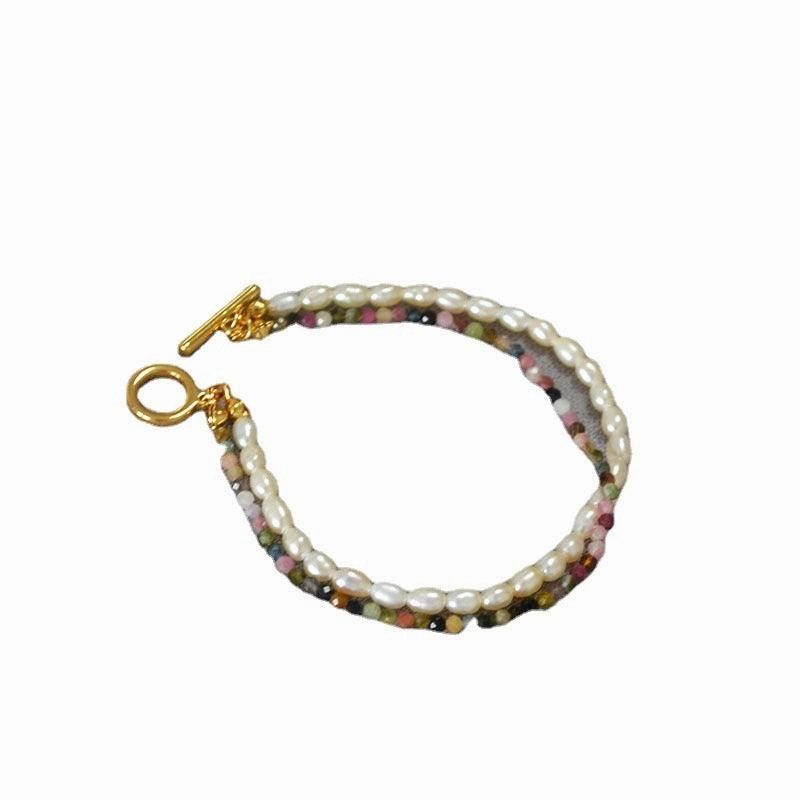 Freshwater Orzo Pearl Colorful Tourmaline Beaded Bracelet
