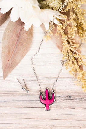 Fuchsia Addyston Cactus Necklace and Earring Set texture-rose-gold  