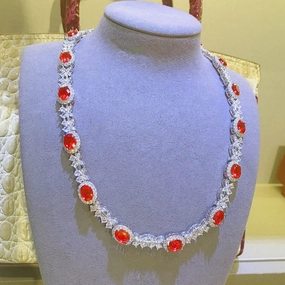 Full Diamond Dove Egg Jewelry Luxury Imitation Ruby Necklace 