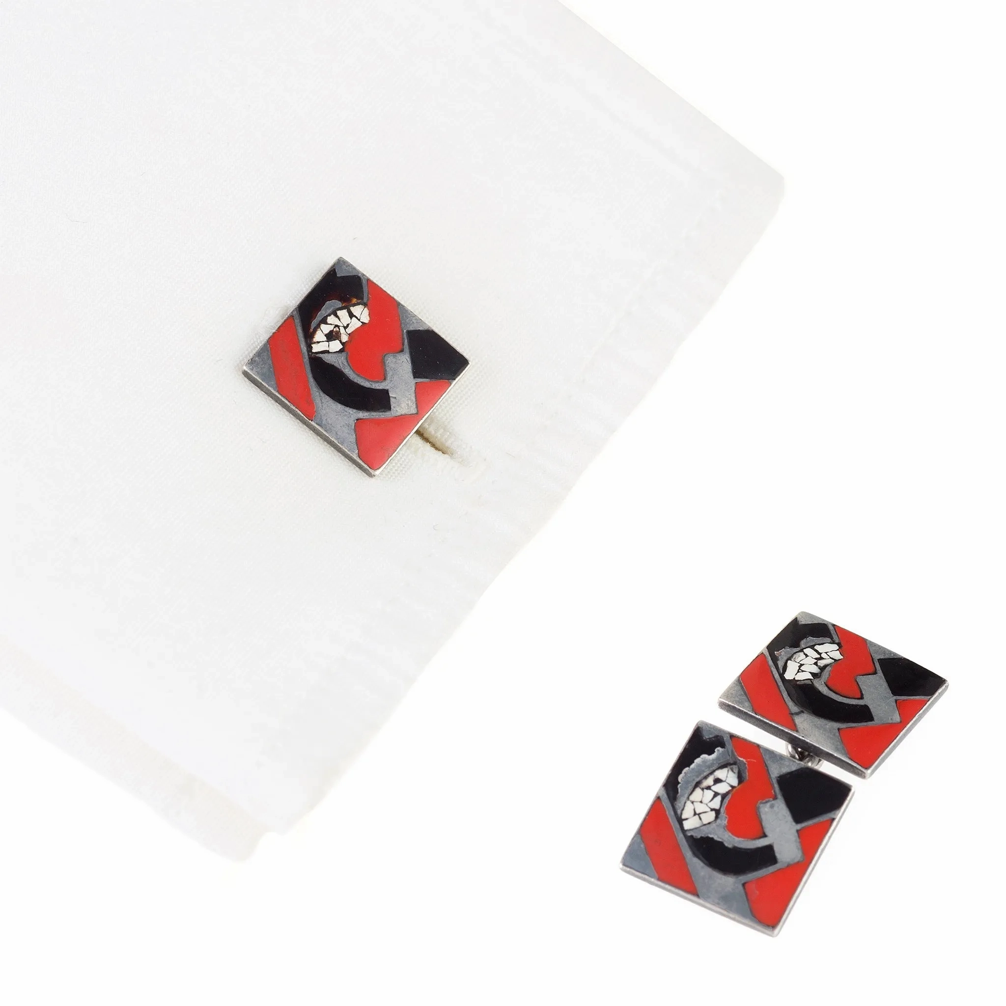 G??rard Sandoz &quot;Coquille d???uf&quot; Eggshell Lacquer Cuff Links
