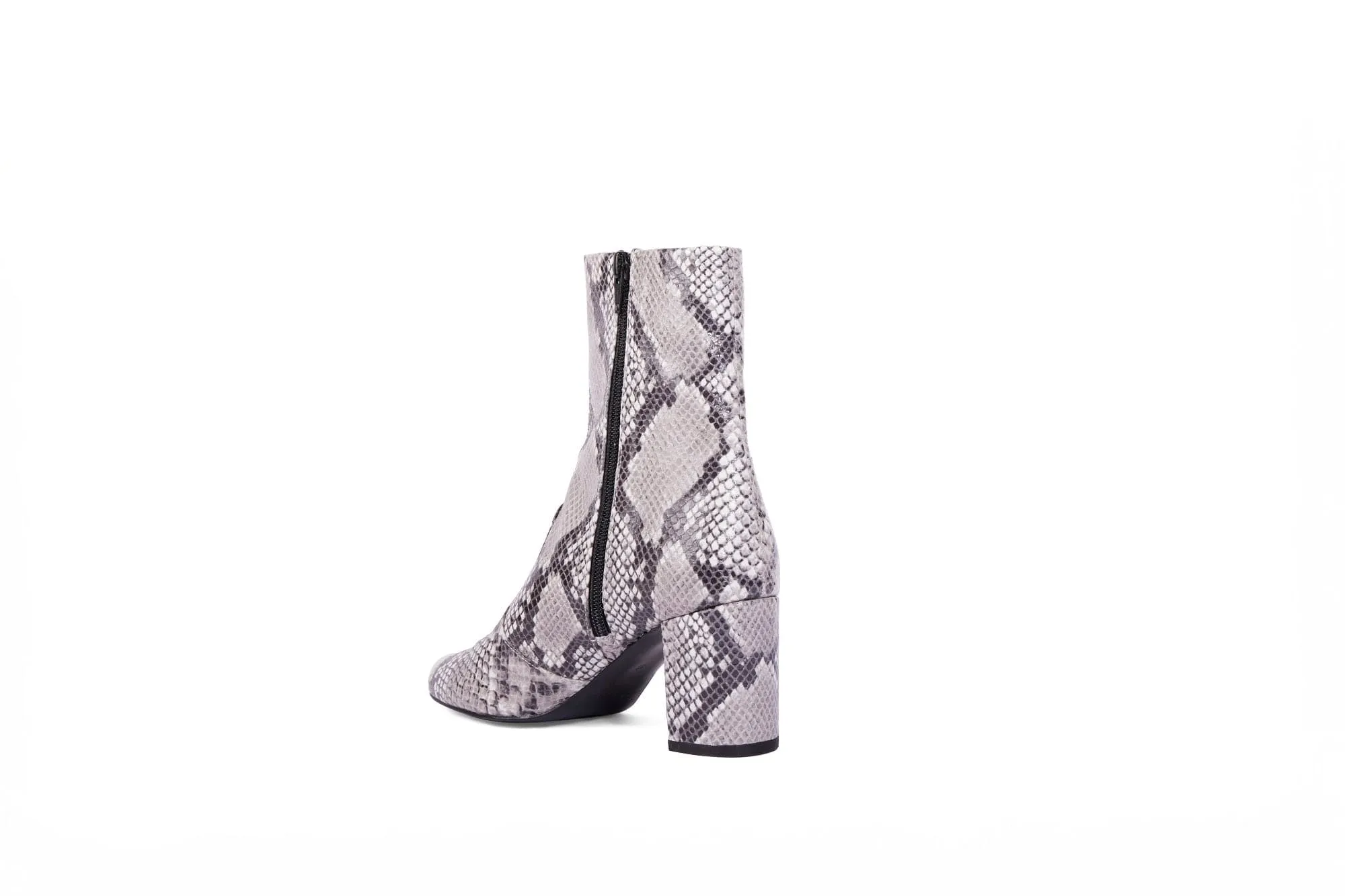 Gaby Vegan Leder Stiefel mit Absatz | Python Silber