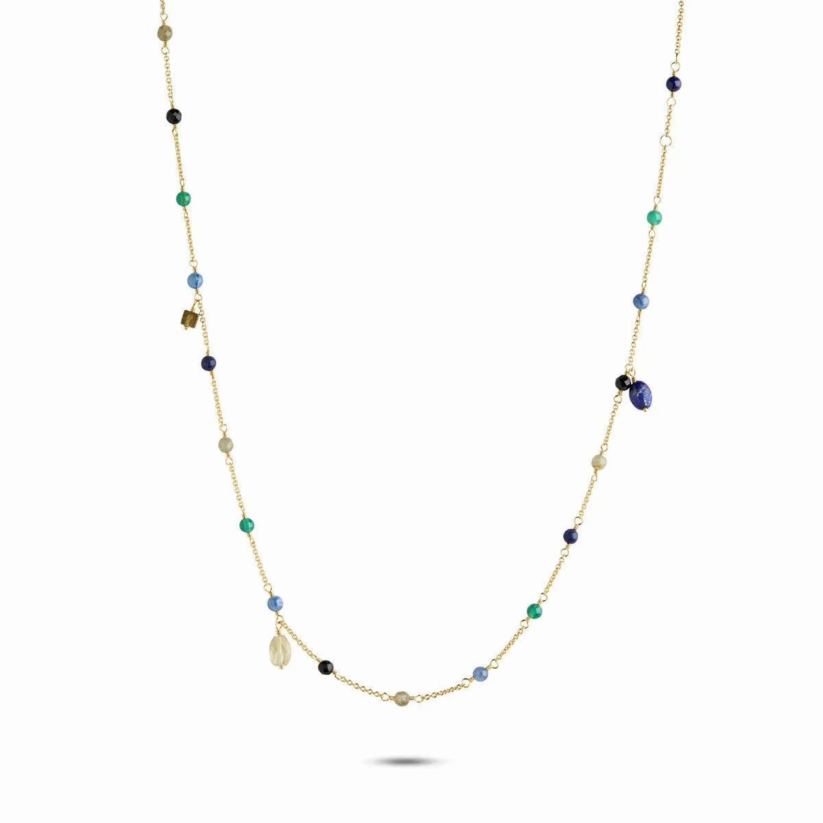 Gem Candy Confidence Petit 18K Gold Plated Necklace w. Laboradorite, Agate, Citrin, Kyanite &amp; Lapis