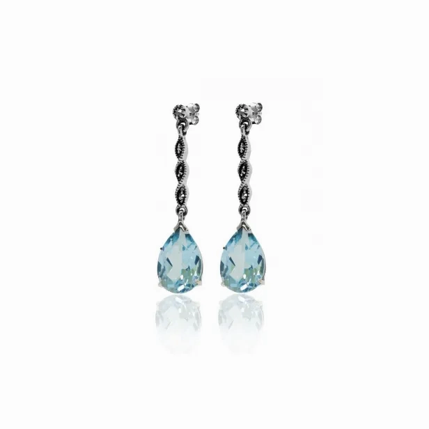 Gemstone Drop Marcasite Twist Earrings