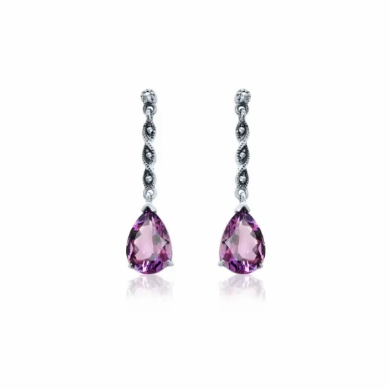 Gemstone Drop Marcasite Twist Earrings