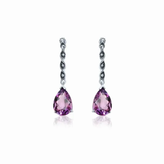 Gemstone Drop Marcasite Twist Earrings