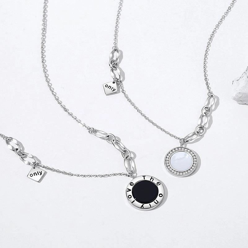 Geometric Round Couple Necklace Sterling Silver