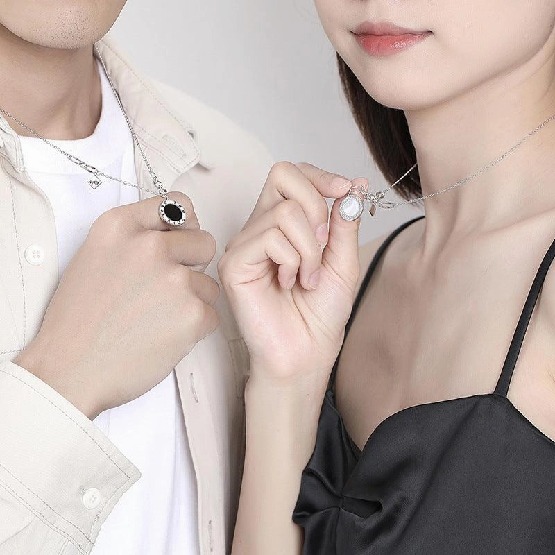 Geometric Round Couple Necklace Sterling Silver 