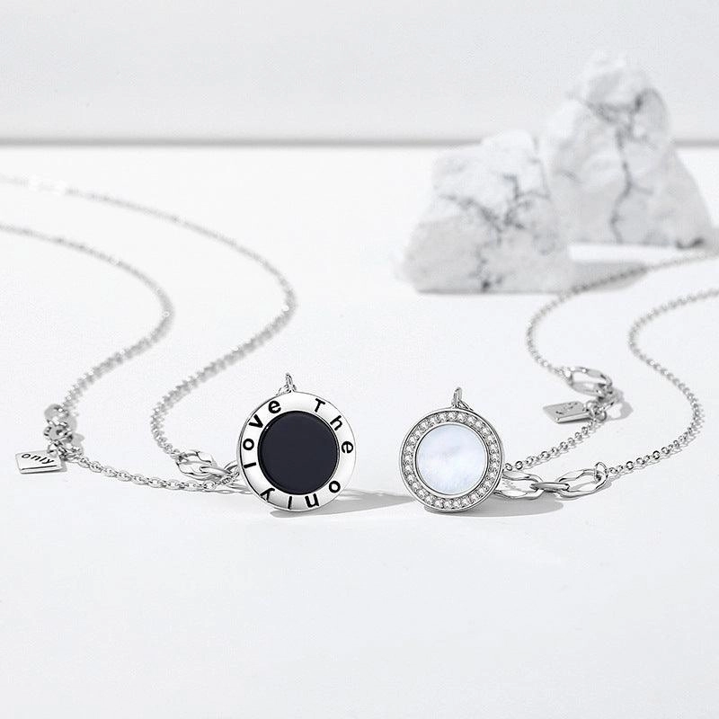 Geometric Round Couple Necklace Sterling Silver