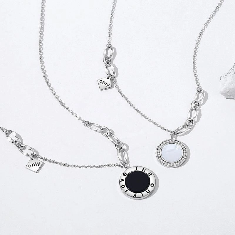 Geometric Round Couple Necklace Sterling Silver