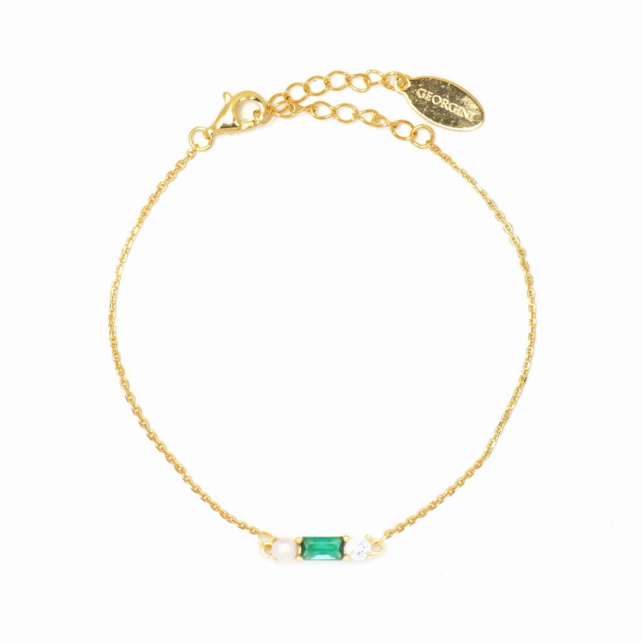 Georgini Gifts Emerald Isle Freshwater Pearl Bracelet In Emerald And Gold hand-chain-bracelet  