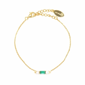 Georgini Gifts Emerald Isle Freshwater Pearl Bracelet In Emerald And Gold hand-chain-bracelet  