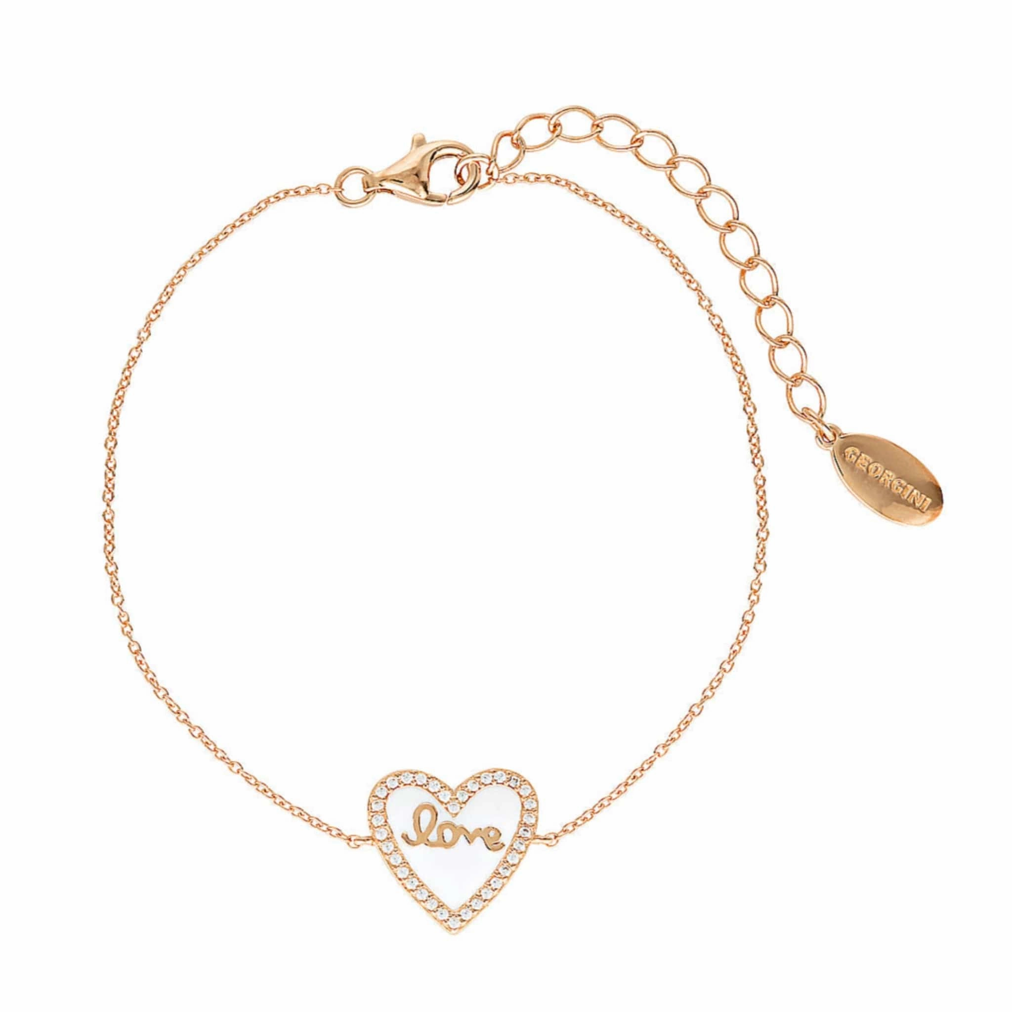 Georgini Reflection Enamel Love Heart Bracelet Rose Gold hand-chain-bracelet  