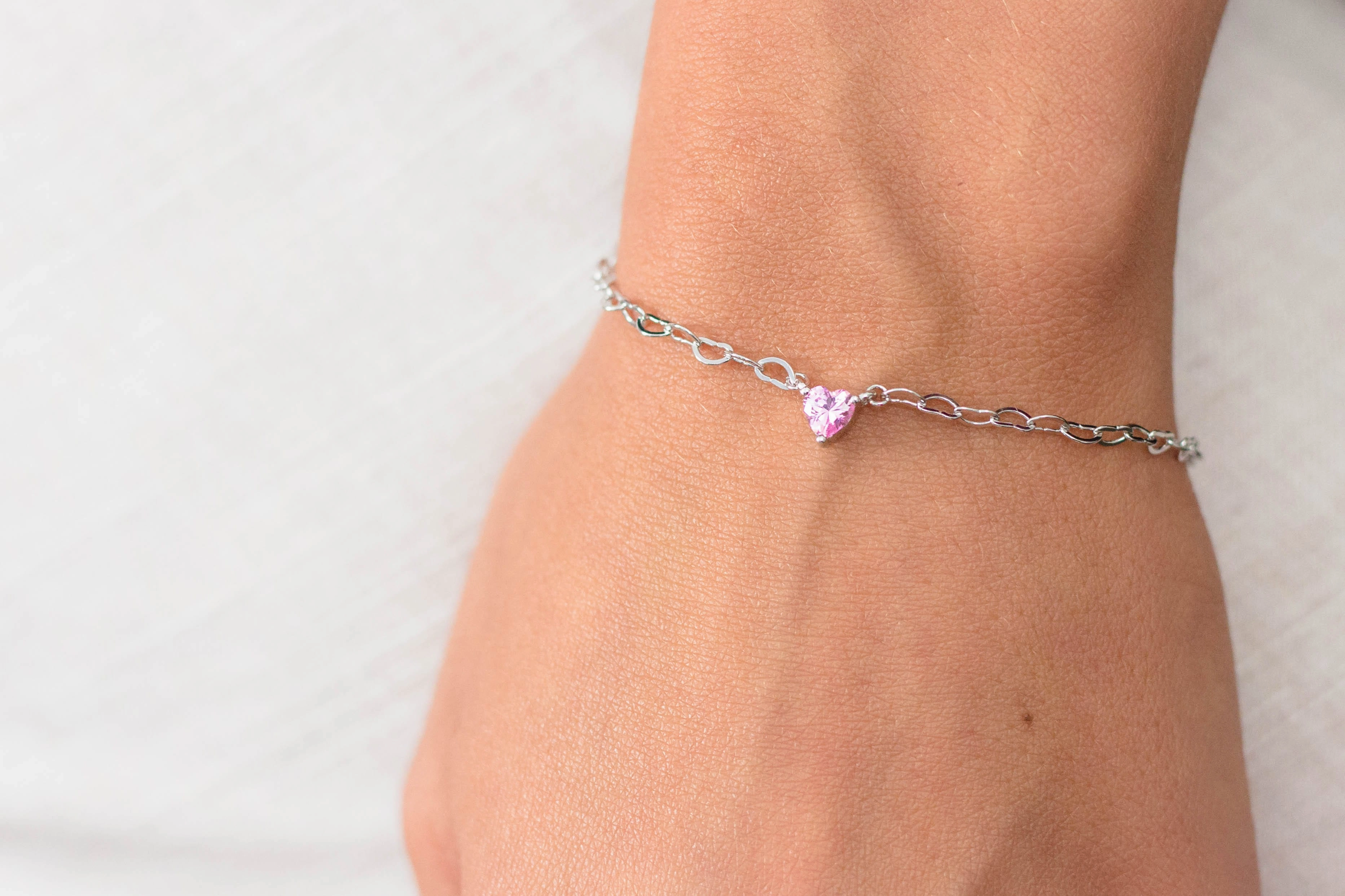 Georgini Sweetheart Heart Chain Bracelet Pink Silver