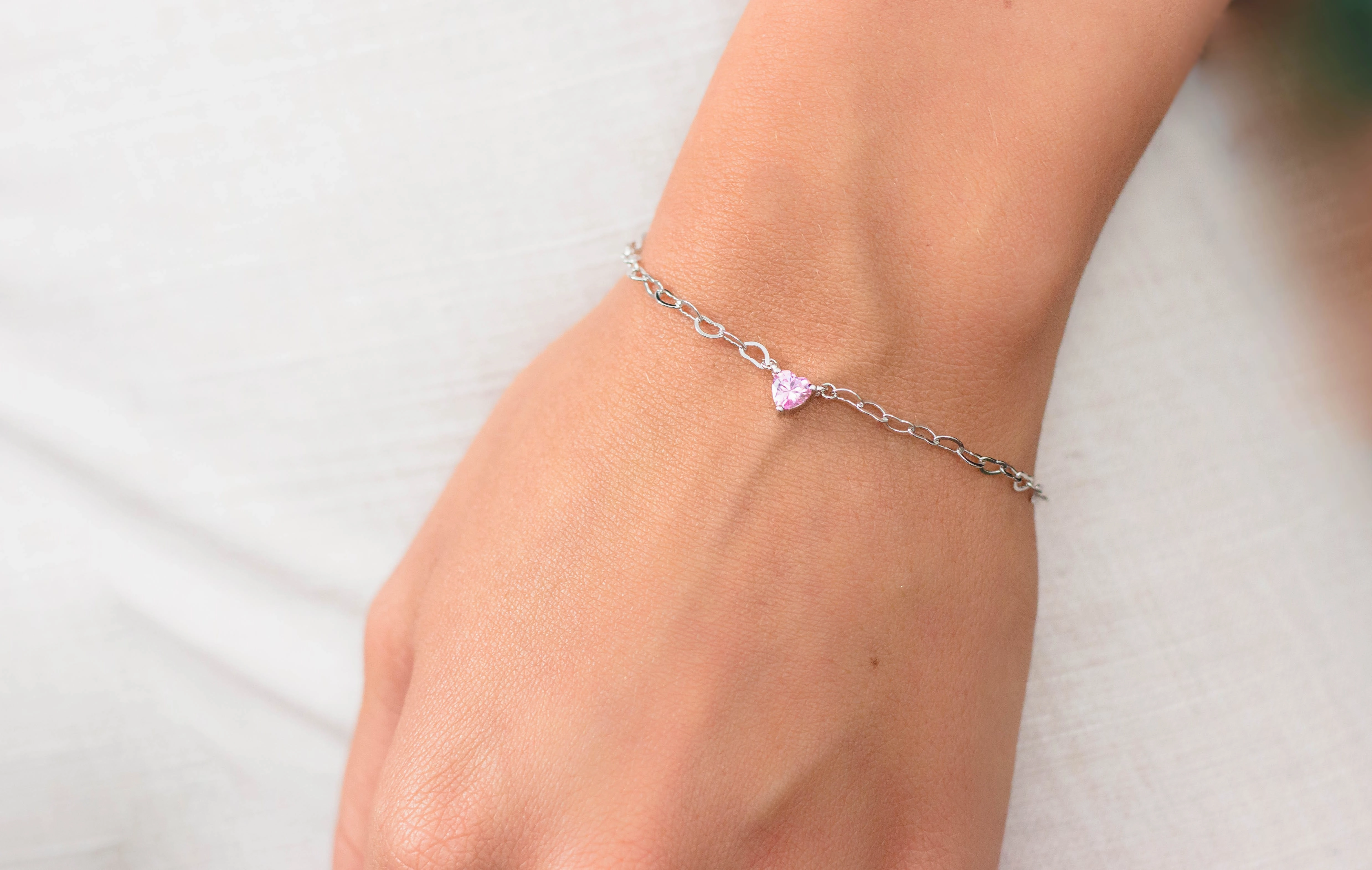 Georgini Sweetheart Heart Chain Bracelet Pink Silver