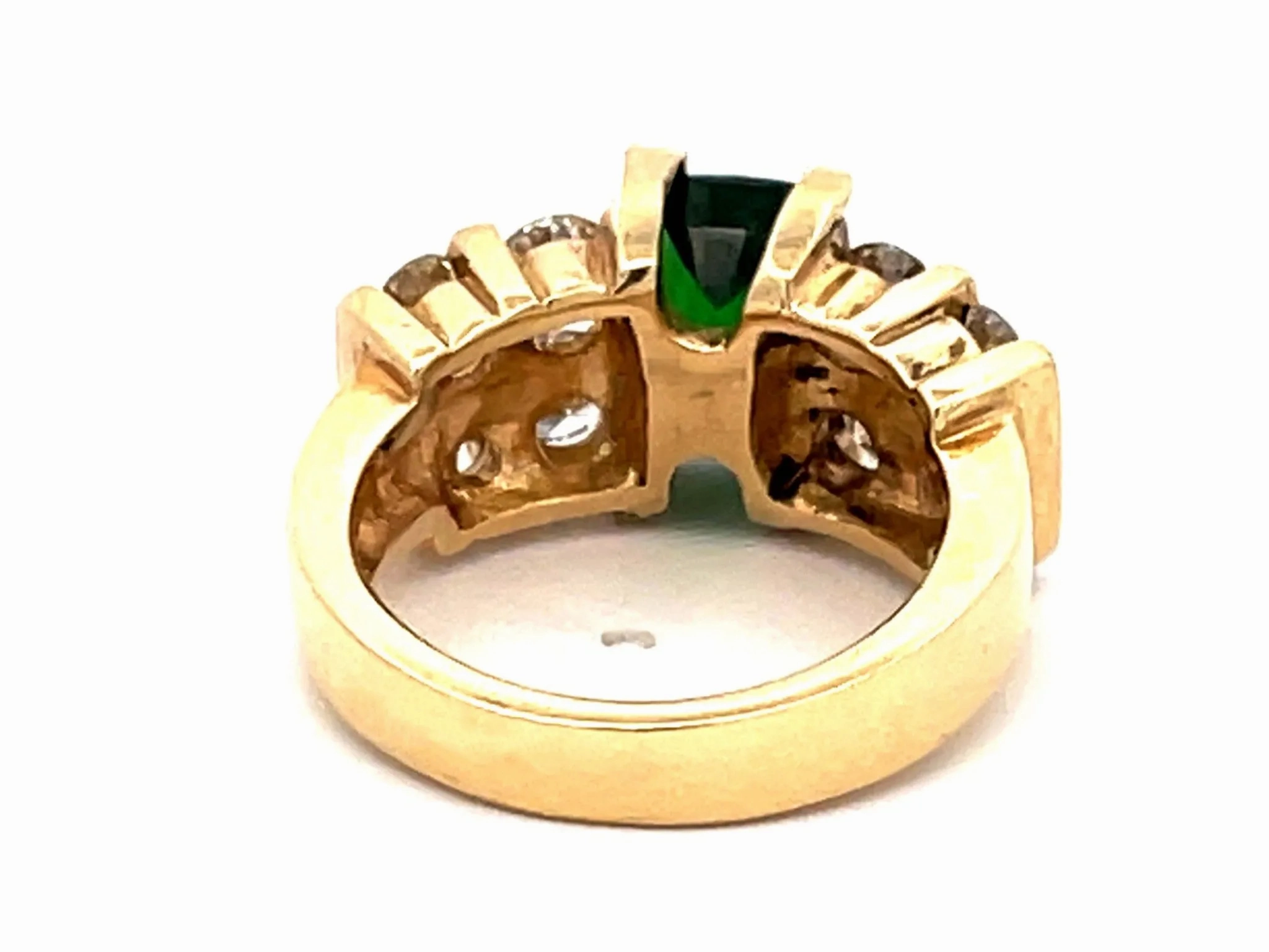 GIA Green Tsavorite Garnet and Diamond Ring in 14k Yellow Gold