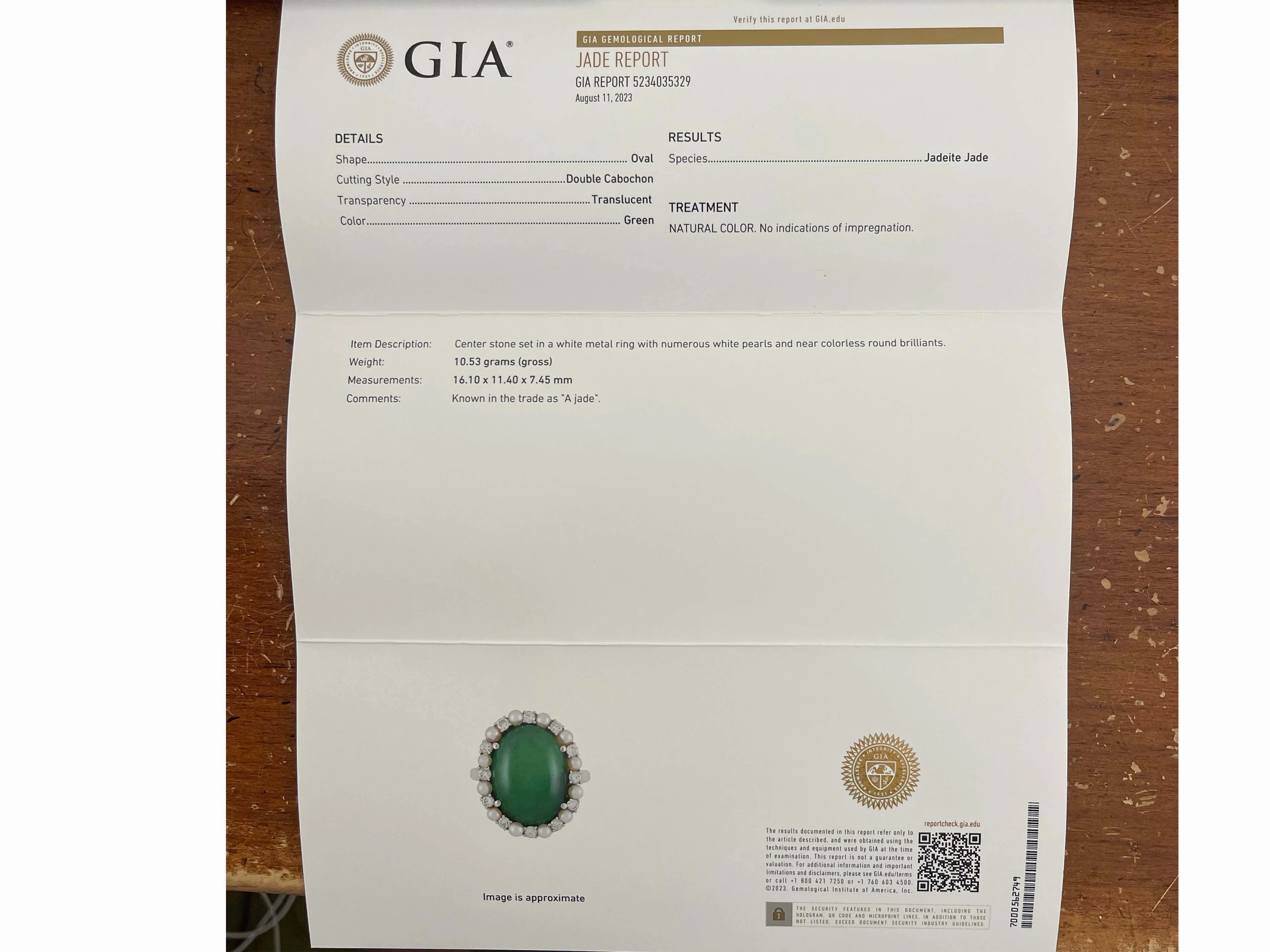 GIA Jadeite Jade Pearl and Diamond Halo Ring in Platinum