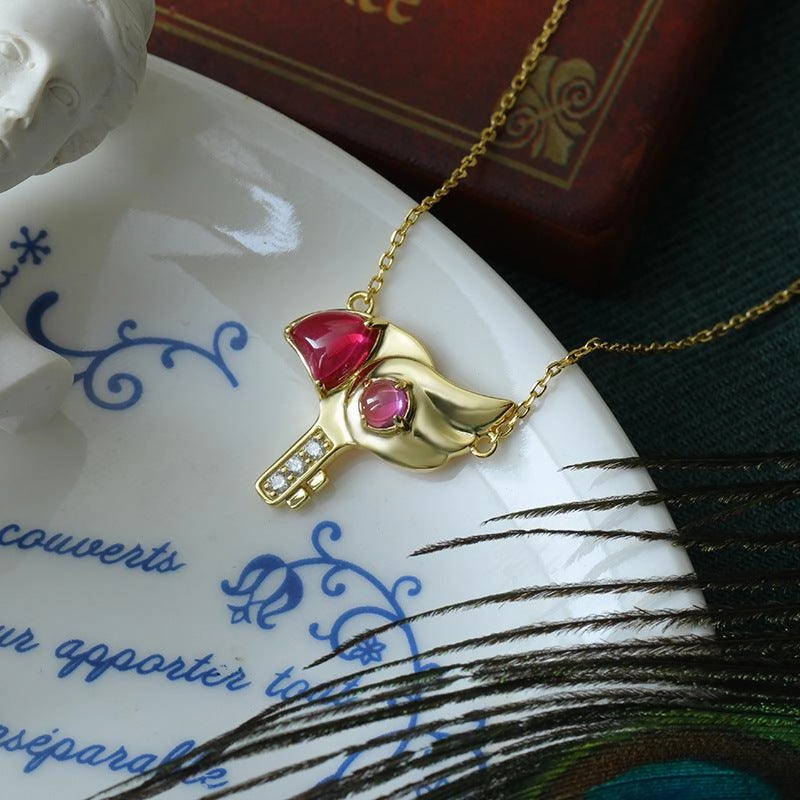 Girl Cherry Bird Head Seal Key Necklace