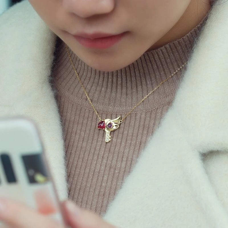 Girl Cherry Bird Head Seal Key Necklace 