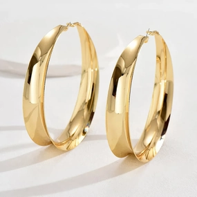 Glossy Geometric Metal Hoop Earrings 